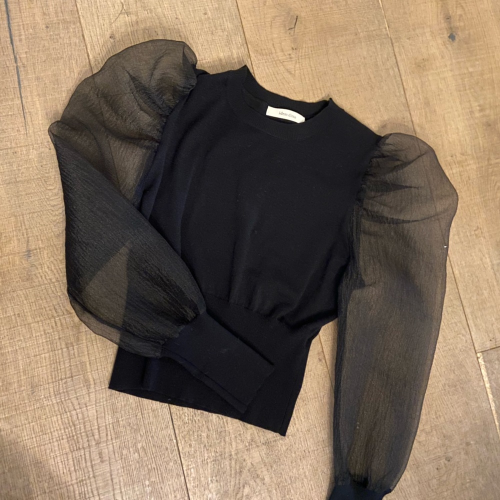 Sweater with puffy sheer sleeves